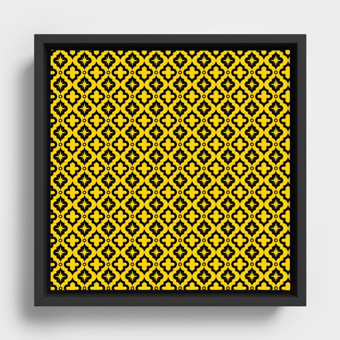 Yellow and Black Ornamental Arabic Pattern Framed Canvas