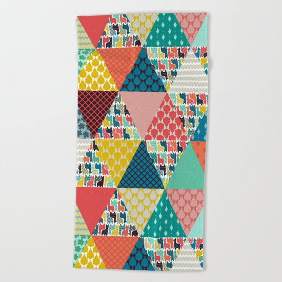 llama geo triangles Beach Towel