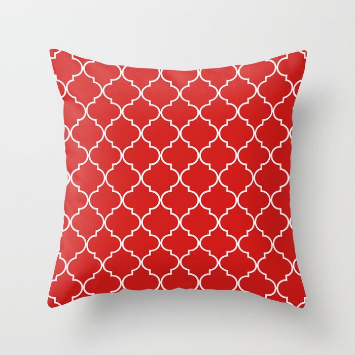Red Quatrefoil Pattern in Candy red and white. Throw Pillow
