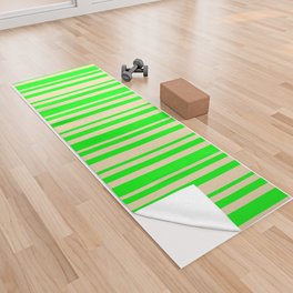 [ Thumbnail: Lime & Tan Colored Lines/Stripes Pattern Yoga Towel ]