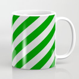 [ Thumbnail: Light Gray and Green Colored Stripes/Lines Pattern Coffee Mug ]