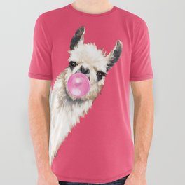 Bubble Gum Sneaky Llama in Red All Over Graphic Tee