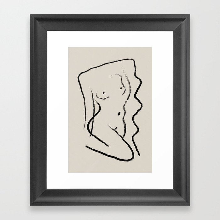 Simple line art nude figurative Framed Art Print