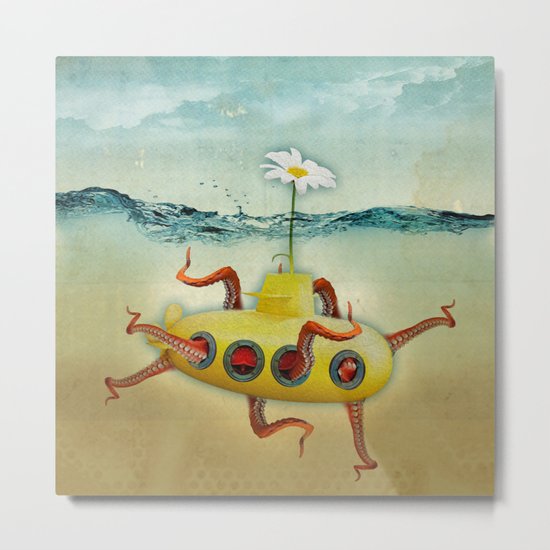 yellow submarine in an octapuses garden Metal Print