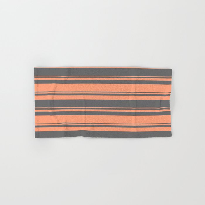 Dim Gray & Light Salmon Colored Lined Pattern Hand & Bath Towel