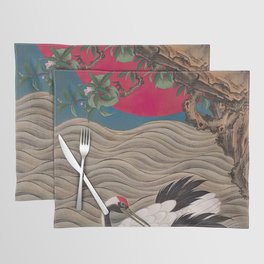 Woodblock art Crane Resting on Waves with Sun Nagamine Seisui   Placemat