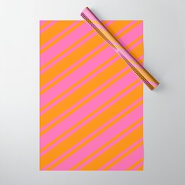 [ Thumbnail: Dark Orange & Hot Pink Colored Striped/Lined Pattern Wrapping Paper ]