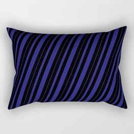 [ Thumbnail: Black & Midnight Blue Colored Striped Pattern Rectangular Pillow ]