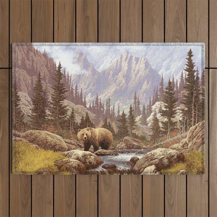 Grizzly Bear in the Rocky Mountains Outdoor Rug