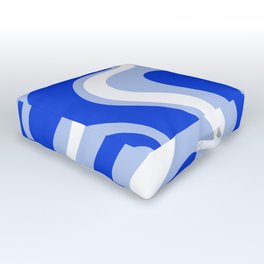 Retro Liquid Swirl Abstract Pattern Royal Blue, Light Blue, and White  Outdoor Floor Cushion