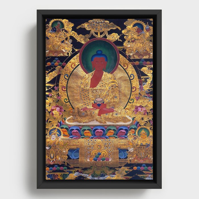 Amitabha Buddha Golden Shambala Thangka Framed Canvas
