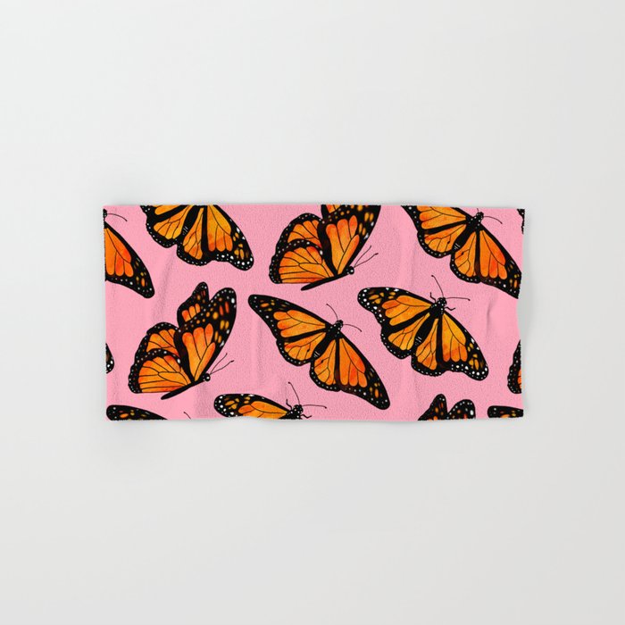 Monarch Butterfly Pattern-Pink Hand & Bath Towel