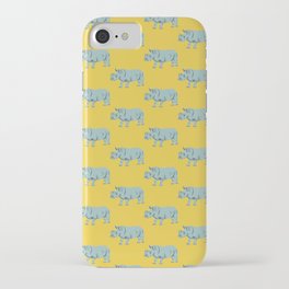 blue-gray rhinos on mustard iPhone Case