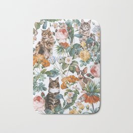 Cat and Floral Pattern III Bath Mat