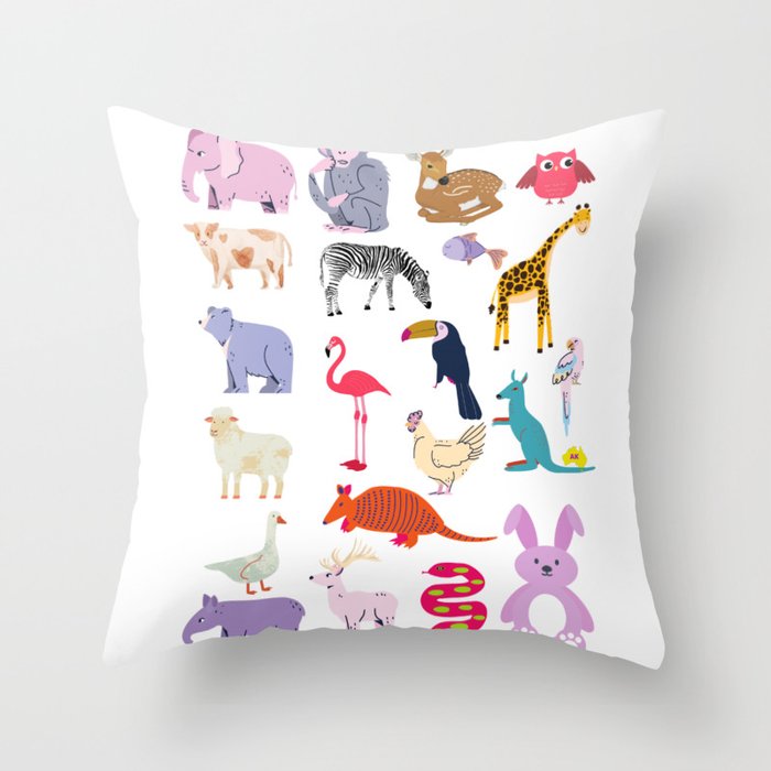 Little Animals Pattern Throw Pillow