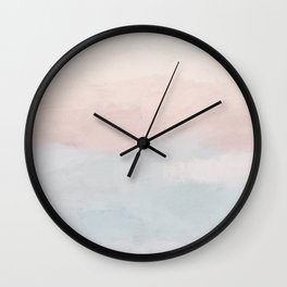 Soothing Seas I - Soft Pink and Blue Sunrise Horizon Ocean for Nursery Abstract Coastal Painting Art Wall Clock