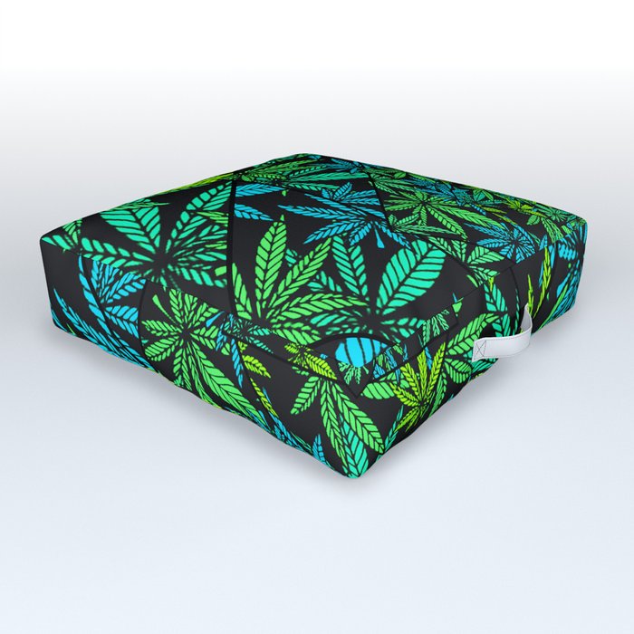Turqoise Marijuana Pot Leaf Swirl Kaleidoscope Outdoor Floor Cushion