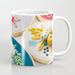 Victorianaland Collection | Hand Embroidery on velvet, silk and linen pink, teal, textile artwork, fibre arts  Coffee Mug