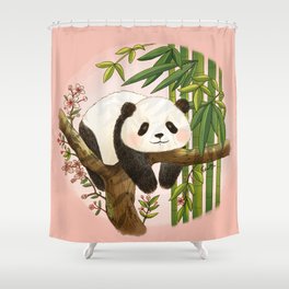 Panda under sunlight - Pink Shower Curtain