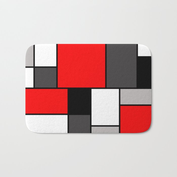 Red Black and Grey squares Bath Mat