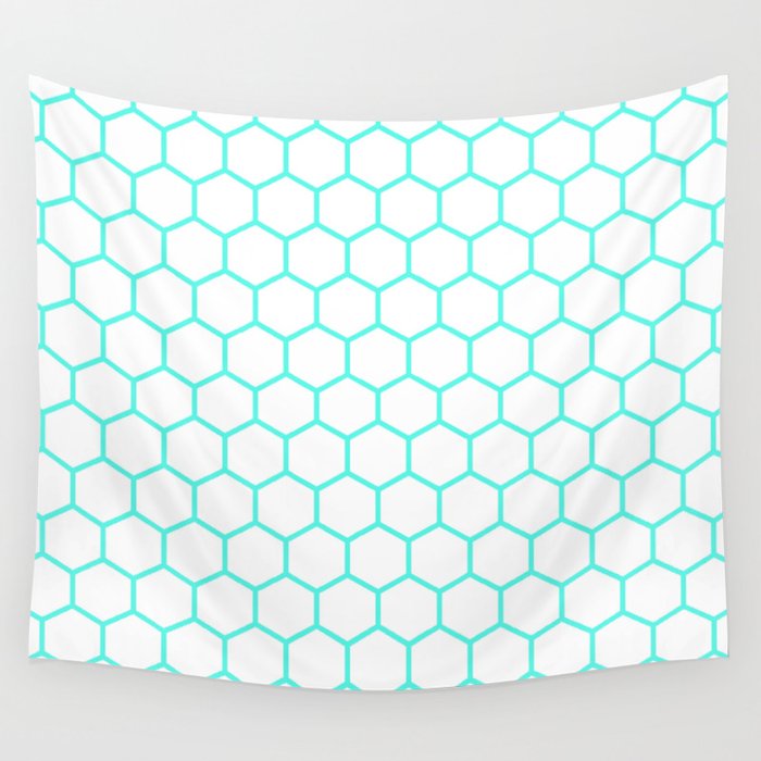 Honeycomb (Turquoise & White Pattern) Wall Tapestry