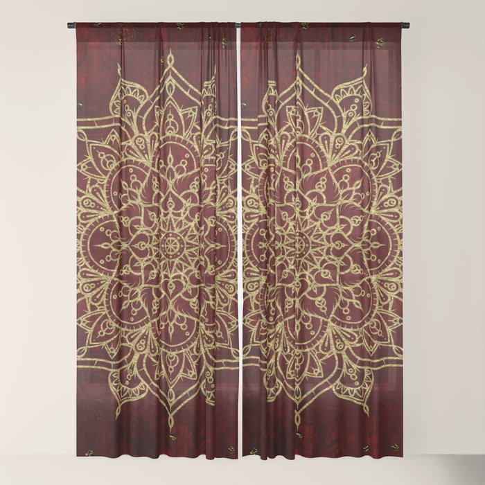 Deep Red Gold Mandala Sheer Curtain By Christyne Society6