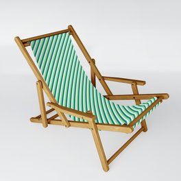 [ Thumbnail: Light Green, Teal, and White Colored Lines Pattern Sling Chair ]