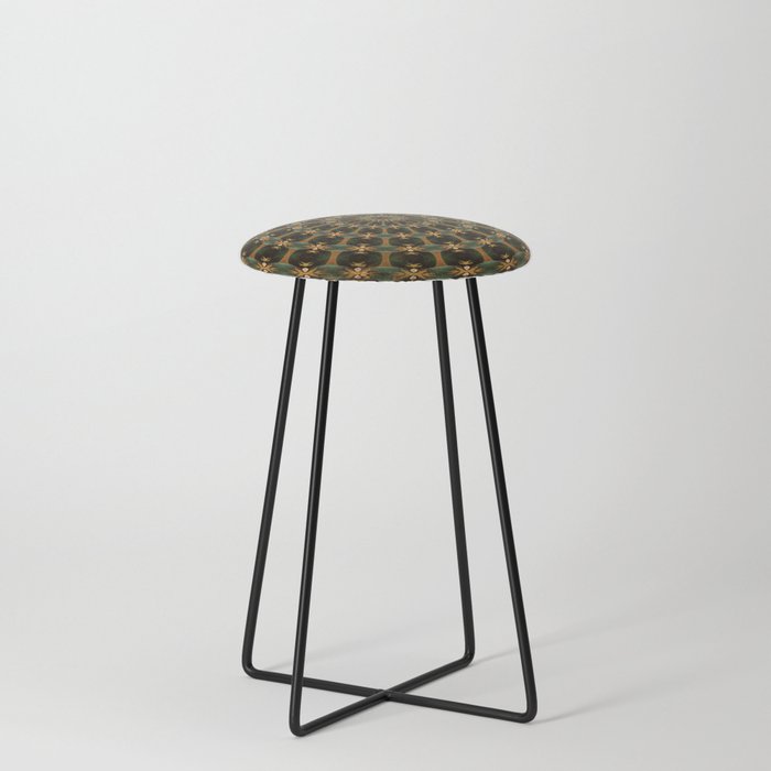 Perpetuating Circle Pattern In Teal and Dark Green Counter Stool