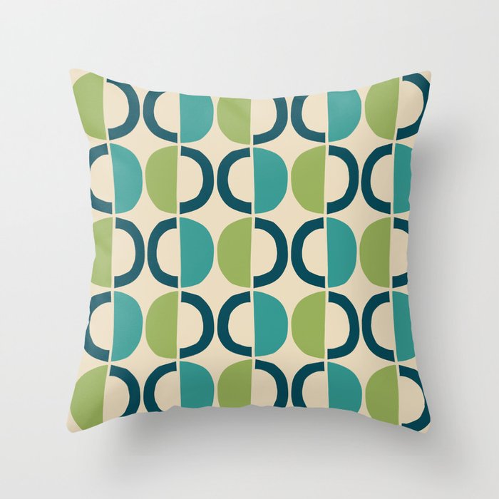 Retro Mid Century Modern Geometric Pattern 545 Beige Turquoise Olive and Teal Throw Pillow