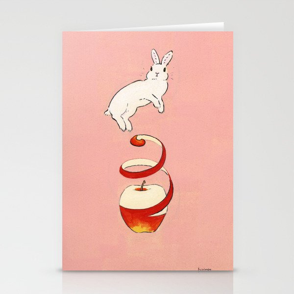 The apple makes bunny happy Stationery Cards