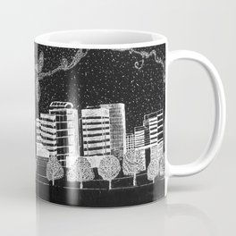 Portland Oregon Skyline Coffee Mug | Art, Oregon, Stars, Acrylic, Black and White, Cityscape, Moon, Decorative, Portland, Creative 
