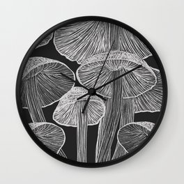 Black White Mushroom Midnight Garden Wall Clock