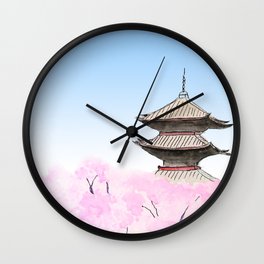 Temple and sakura Wall Clock