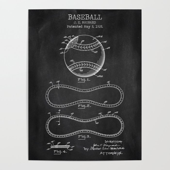 Baseball Chalkboard Patent Poster