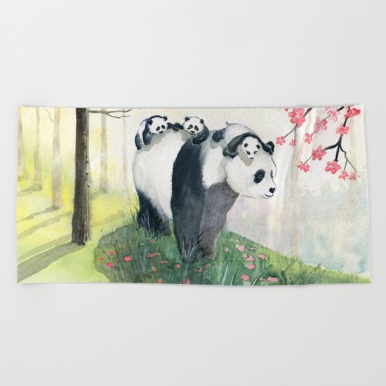 Panda family Beach Towel