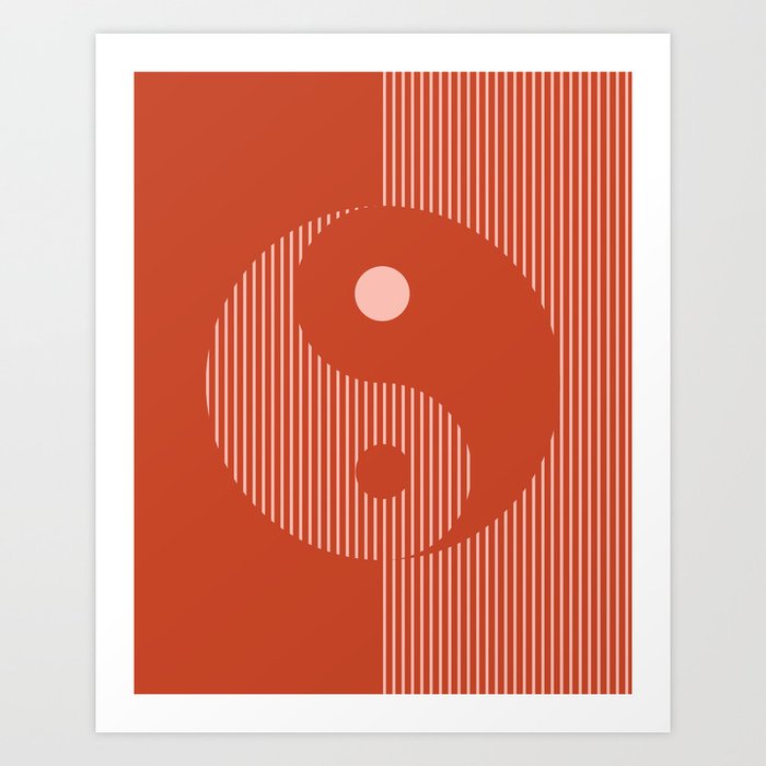 Geometric Lines Ying and Yang V in Rust Rosegold Art Print