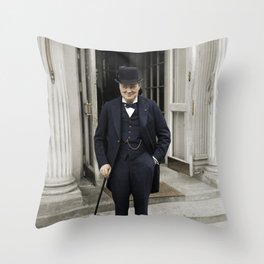 Winston Churchill At White House - 1929 - Colorized Throw Pillow