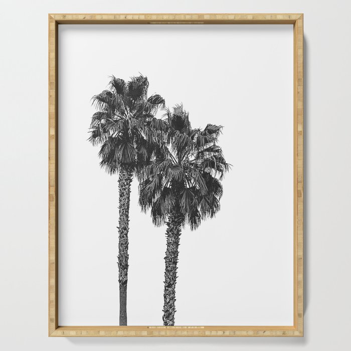 Dos Palmeras // Tropical Black and White Palm Tree Photography California Nature Ocean Vibes Serving Tray