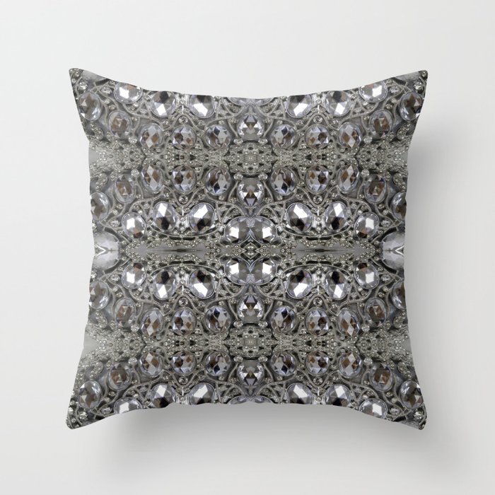 girly chic glitter sparkle rhinestone silver crystal Throw Pillow