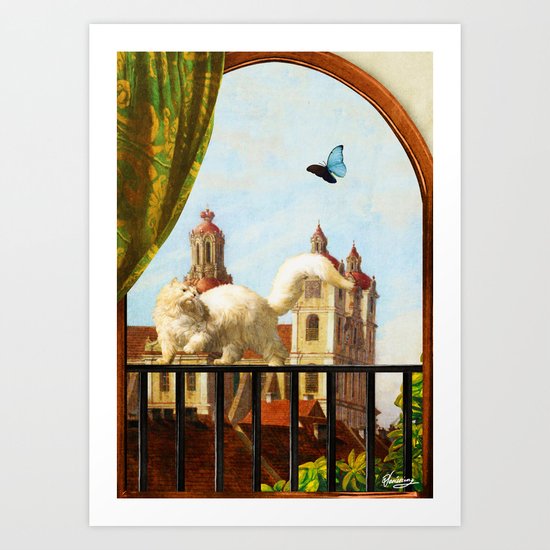 The Butterfly and the Cat Art Print