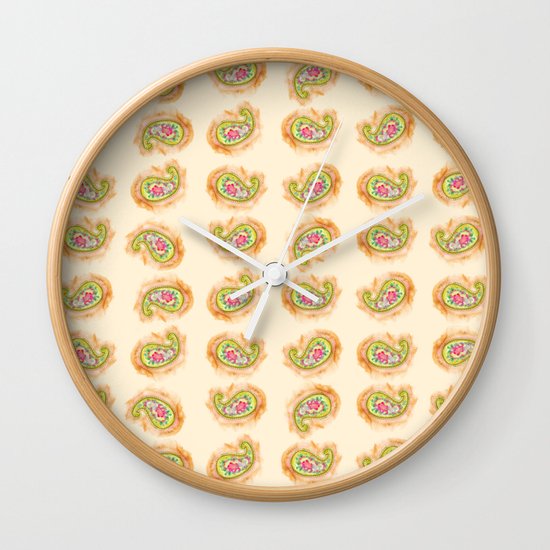 Paisley Watercolor in Tea (tan brown) Wall Clock