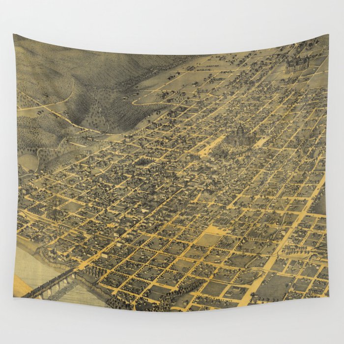Vintage Pictorial Map of Austin Texas (1887) Wall Tapestry by 
