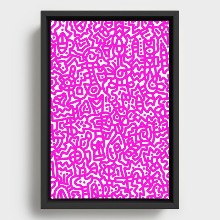 Magenta on White Doodles Framed Canvas