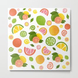 Summer citrus set Metal Print | Whitebackground, Colorfulfruit, Summerset, Tropicalfruit, Summer, Citrusset, Exoticfruit, Grapefruit, Citrushalves, Greenlime 