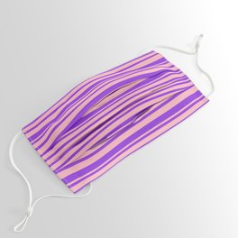 [ Thumbnail: Purple & Light Pink Colored Stripes/Lines Pattern Face Mask ]