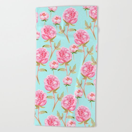 Pink Peonies Beach Towel