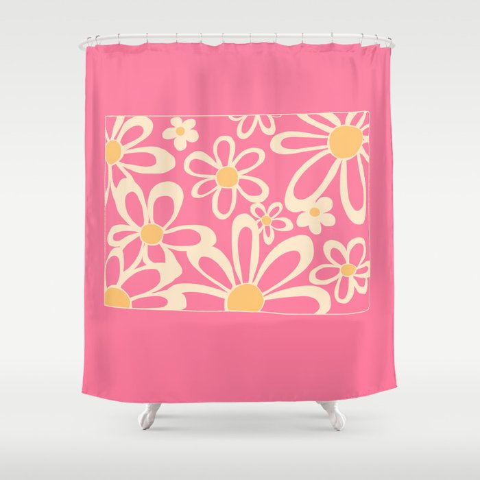 FlowerPower - Pink Daisy Colourful Retro Minimalistic Art Design Pattern Shower Curtain