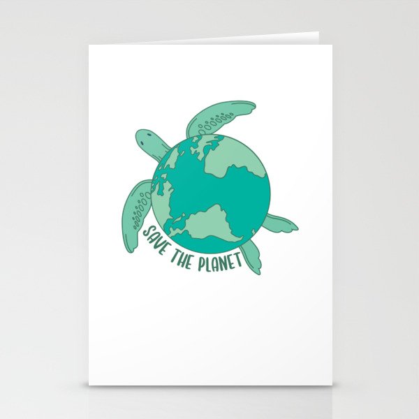 Turtle With Earth Environmental save the planet Stationery Cards