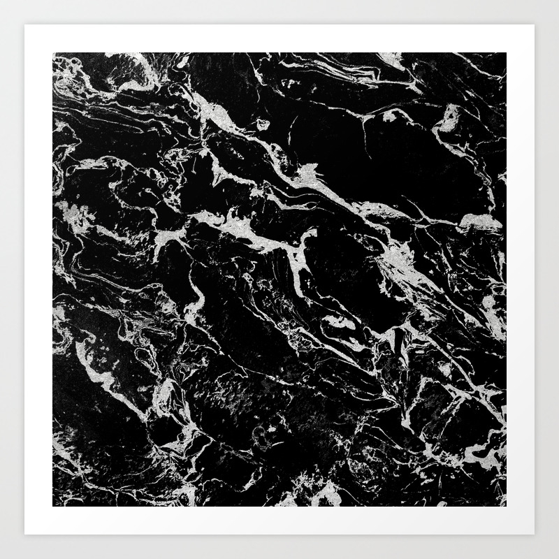 Modern Silver Black Marble Pattern Art Print By Girlytrend Society6