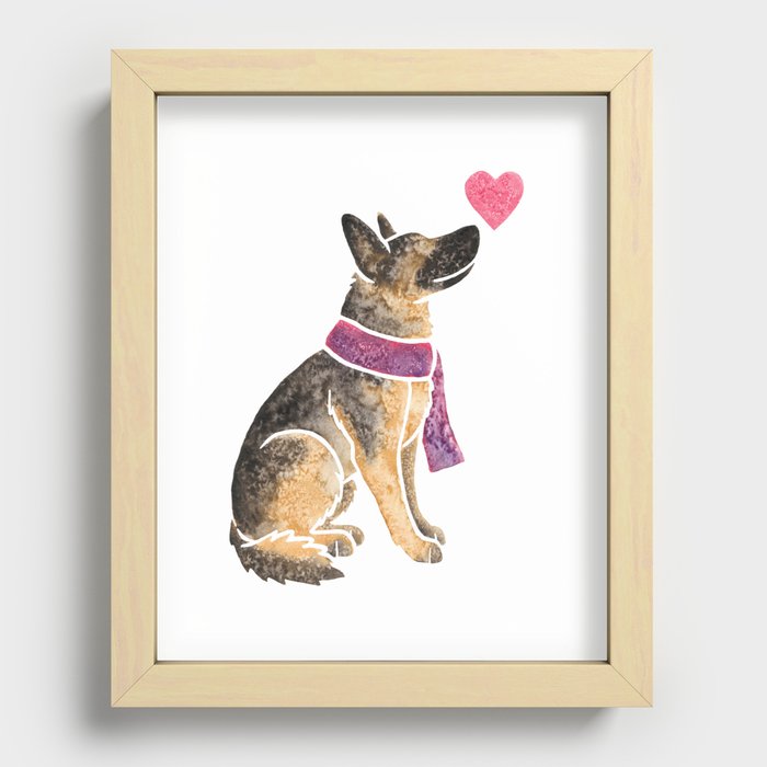 Watercolour German Shepherd Dog Recessed Framed Print
